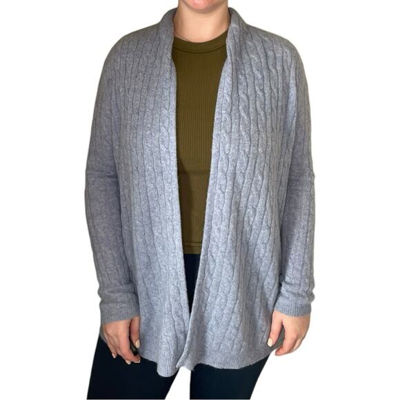 White + Warren Cashmere Open Front Blue Cable Knit Cardigan Sweater S - Picture 1 of 10